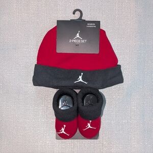 Jordan Baby Beanie & Booties Set in Red and Black NEW!